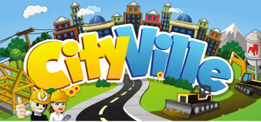 Pantalla de carga de CityVille con la ciudad y el logotipo